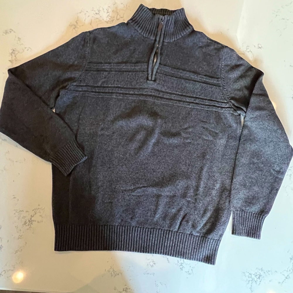 Dockers Gray Cotton Long Sleeve Sweater, 1/4 Zipper Mock Turtleneck